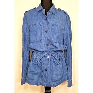 Lauren Long Sleeve Cotton Blue Denim M Jacket Shirt Draw String Waist        T23